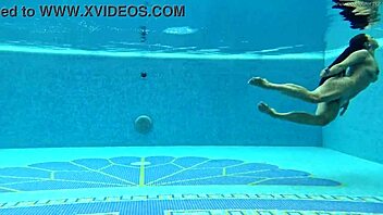 hungarian babe sazan swims naked teasing poolside