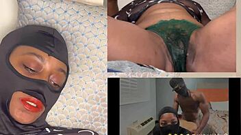 ebony squirts hard watching porn with eye-rolling orgasm