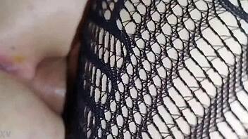 crazy guy in pantyhose pounds shaved girlfriend's tight anal hole