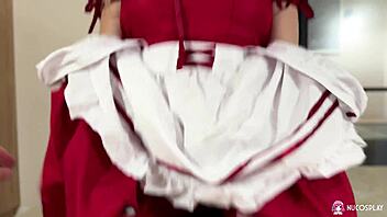 busty brunette maid viki moans loudly while riding a huge cock in her sexy uniform after doggystyle pounding