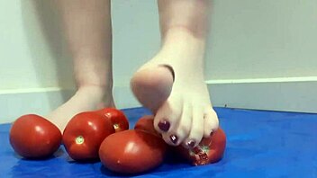 crushing tomatoes gets my bare feet so messy wet