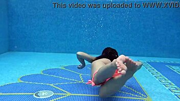 hungarian babe sazan swims naked teasing poolside