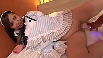 curvy japanese schoolgirl cosplayer strips huge natural tits