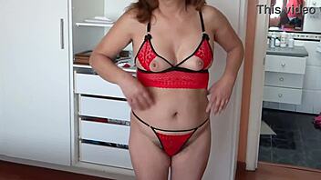 my horny stepmom watched me stroke while slipping into sexy lingerie