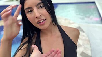 Poolside photoshoot turns into rough outdoor debut with big cock riding