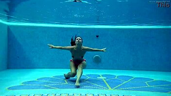 hungarian babe sazan swims naked teasing poolside