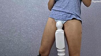 why does this horny petite wife ride bedpost so deep now