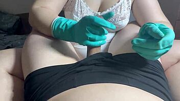 Housewife Cleans Then Handjobs Big Cock Closeup Cumshot