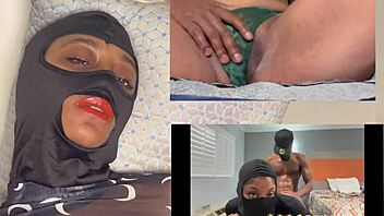 ebony squirts hard watching porn with eye-rolling orgasm