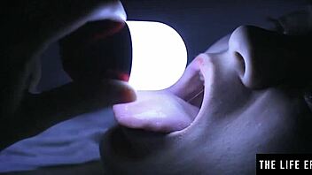 sleepless teen rubs clit closeup with toy at night 🌙