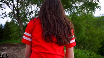 Skinny Teen Slut Ulula Howls Like Mountain Wolf Standing Outdoor Fuck