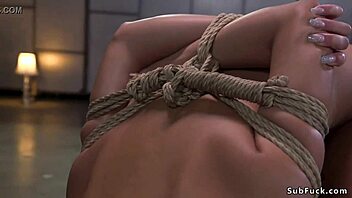 ebony babe bound and drooling hard in rough bdsm