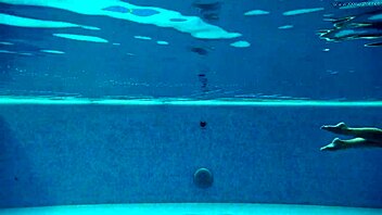 hungarian babe sazan swims naked teasing poolside