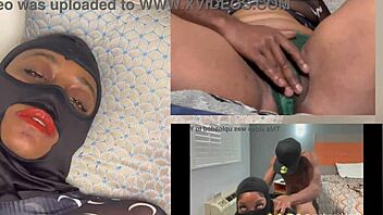 ebony squirts hard watching porn with eye-rolling orgasm