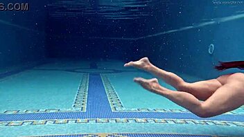 hungarian babe sazan swims naked teasing poolside