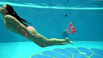 hungarian babe sazan swims naked teasing poolside