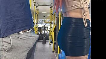 Pretty redhead student groped stranger public bus miniskirt