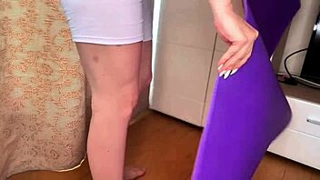caught enormous stepmom's boner in fitness room for yoga femdom handjob
