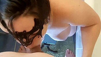 Busty wife chokes on thick cock in bathroom deepthroat hd