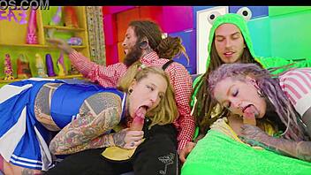 Goth Alternative 4some Double Penetration Facefucking Facial Cumshots