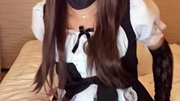 watch this cute japanese ladyboy vibe her ass crossdressing