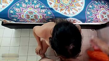 curvy latina milf films dildo play then takes double penetration pounding
