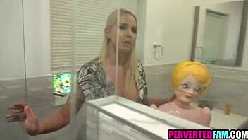 blonde milf discovers young guys fuck doll and joins doggystyle