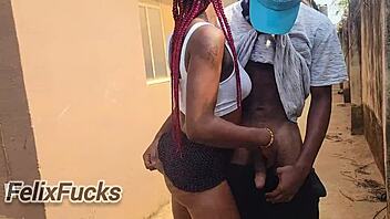 Bent over ebony slut skirt fuck outdoors
