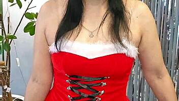 Kristinaslut unwraps chubby brunette Christmas cosplay gifts fans bold holiday explosion