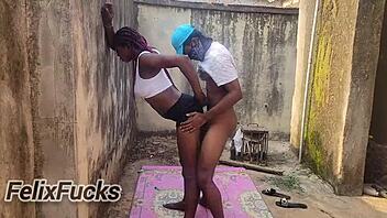 Bent over ebony slut skirt fuck outdoors