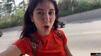 crazy public bush blowjob ends in stranger's massive cum covered walk