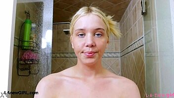 Blonde Model's Tempting Shower Beckons You Closer