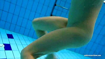 kristy the hot russian babe with big boobs dives in pool