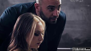 two teachers double penetrate petite teen student's tight holes rough