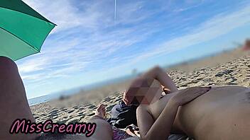 French teacher's risky beach pussy flash voyeur thrill