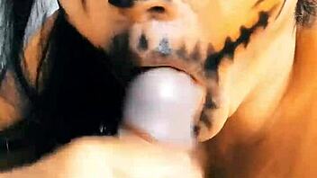 halloween monstro doll sucks stranger cum down her throat! 👻💦
