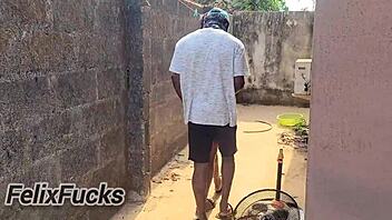 Bent over ebony slut skirt fuck outdoors