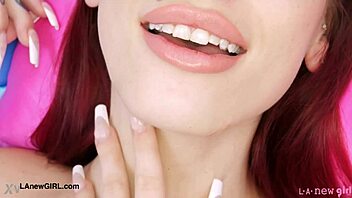 redhead model poses nude showing off her sexy petite body