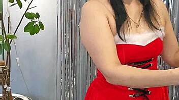 Kristinaslut unwraps chubby brunette Christmas cosplay gifts fans bold holiday explosion