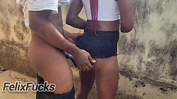 Bent over ebony slut skirt fuck outdoors