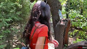 crazy public bush blowjob ends in stranger's massive cum covered walk