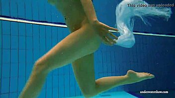 kristy the hot russian babe with big boobs dives in pool
