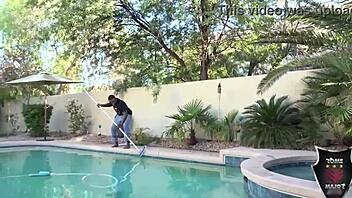 Pool guy ROME MAJOR bangs ashley pink's big tits COWGIRL wet