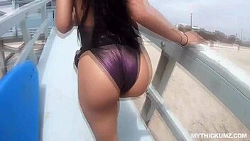 thick latina chokes gags on beach stranger cock
