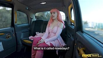 Pink Haired Babe Rides Big Cock in Fake Taxi Creampie