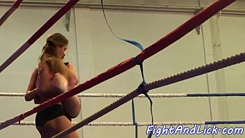 Dykes wrestle fingering pussies in lesbian fight