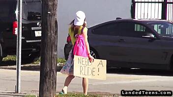 Teen hitchhiker begs for huge cock in outdoor pov fuck!