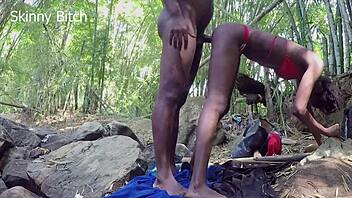 forest sex with muscular bodybuilder dominates skinny legs part 2