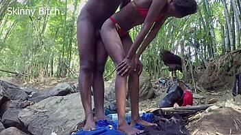 forest sex with muscular bodybuilder dominates skinny legs part 2