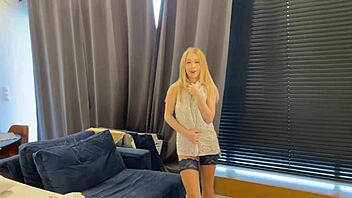 😍 hot petite blonde 18+ dances flashes shaved pussy ass in casting fun!
